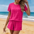 thumbnail image 1 of Uootdi Short Sets for Women Summer Short Sleeve Textured Floral Round Neck Top Elastic Waist Casual Shorts Comfy Daily Matching Outfits, 1 of 6