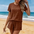 thumbnail image 1 of Uootdi Short Sets for Women Summer Short Sleeve Textured Floral Round Neck Top Elastic Waist Casual Shorts Comfy Daily Matching Outfits, 1 of 6