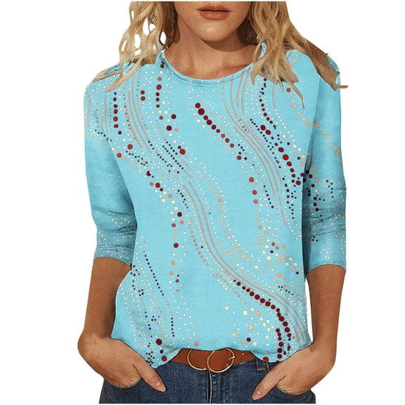 Uootdi Sleeves Trendy Casual Shirt Abstract Pattern Tee for Daily Wear Office Outfits Multi Color Options Sky Blue Womens Tops