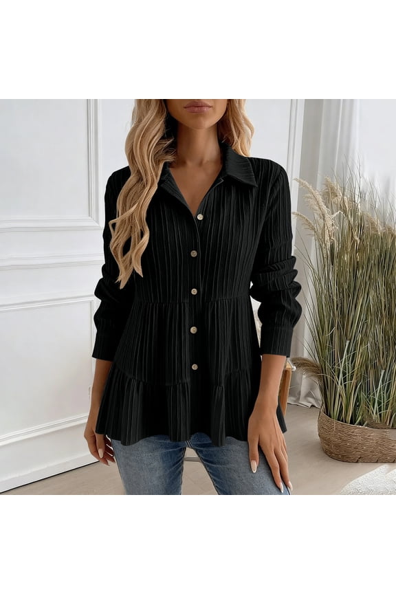 Spring Summer Long Sleeve Shirts for Women V-Neck Button Down Collared Top Blouse Dressy Casual Loose fit Shirts Textured Tops Gift