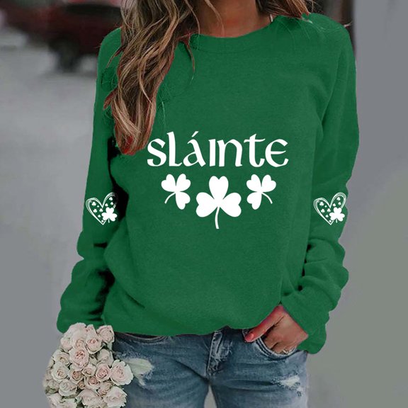 Uootdi St. Patrick's Day Sweatshirt for Women Crewneck Cute Shamrock Graphic Long Sleeve Shirts for Women Lucky Leaf Irish Shamrock Pullover Shirts Tops Gift