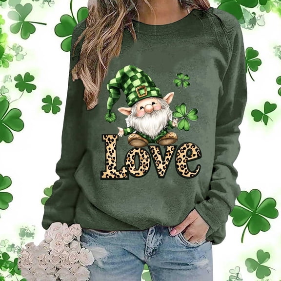 Uootdi St. Patrick's Day Sweatshirt for Women Crewneck Cute Shamrock Graphic Long Sleeve Shirts for Women Lucky Leaf Irish Shamrock Pullover Shirts Tops Gift