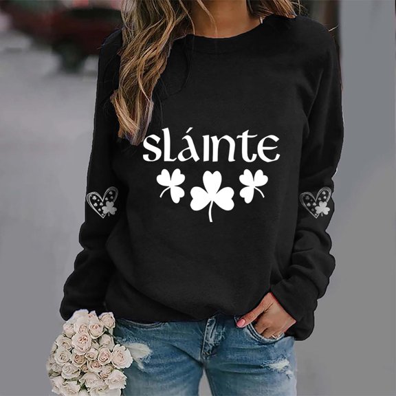 Uootdi St. Patrick's Day Sweatshirt for Women Crewneck Cute Shamrock Graphic Long Sleeve Shirts for Women Lucky Leaf Irish Shamrock Pullover Shirts Tops Gift