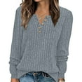 thumbnail image 1 of Uootdi Sweater for Women Henley V Neck Button Down Long Sleeve Shirts Fall Casual Loose Tunic Thermal Tops Outfits Gift Trendy, 1 of 6