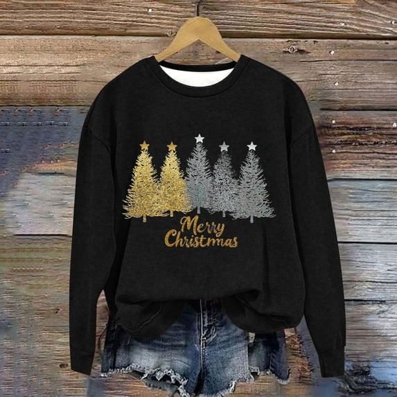 Uootdi Sweaters for Women Christmas Snowflake Gift Print Knitted Long Sleeve Sweater Casual LooseCrew Neck Top Pullover Funny T ops