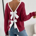 thumbnail image 1 of Uootdi Sweaters for Women V Neck Long Sleeve Backless Bow Sweater Lightweight Chunky Knit Pullover Sweater Tops Gift, 1 of 9