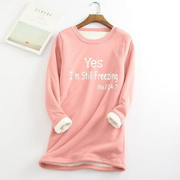 Uootdi Sweatshirt Gift for Women Fleece Sweatshirts Sherpa Lined Pullover Shirts Funny Cute Sweater Tops Warm Winter Loungewea r Clothes