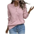 thumbnail image 1 of Uootdi Sweatshirt for Women Cotton Button Down V Neck Long Sleeve Henley Pullovers Lightweight Loose Tunic Tops with Pocke Gift ts, 1 of 5