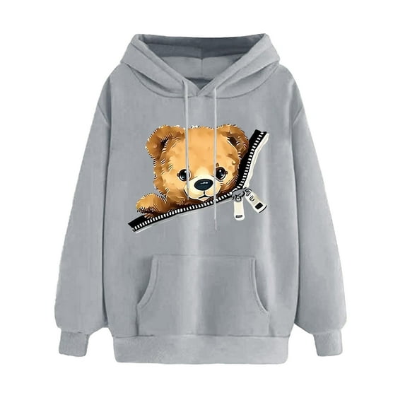 Uootdi Sweatshirt for Women Crewneck Cute Teddy Bear Graphic Long Sleeve Shirts Casual Loose Fit Lightweight Tunic Hoodie Gift