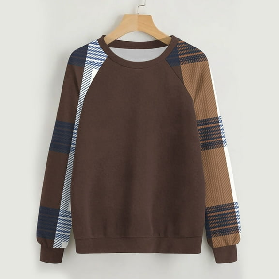 Uootdi Sweatshirt for Women Long Sleeve Tops for Women Patchwork Crewneck Raglan T-Shirts Womens Gift Tops Casual Fall Loose Dr essy