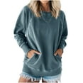 thumbnail image 1 of Uootdi Sweatshirt for Women Ribbed Accent Crew Neck Pullover Fall Batwing Sleeve Ribbed with Pockets Pullover Gift, 1 of 4