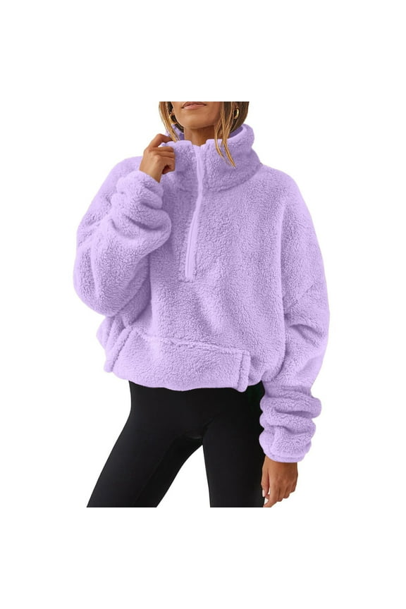 Sweatshirt for Women Zip Up Sherpa Fleece Jacket for Women Fuzzy Cozy Thermal Warm Sweater Coats With Pockets Gift Fall Win