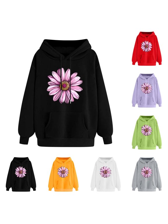 Sweatshirts for Women Hooded Daisy Floral Graphic Pullover Tops Loose Fit Summer Fall Casual Trip Cozy Womens Sweatshirts Gift
