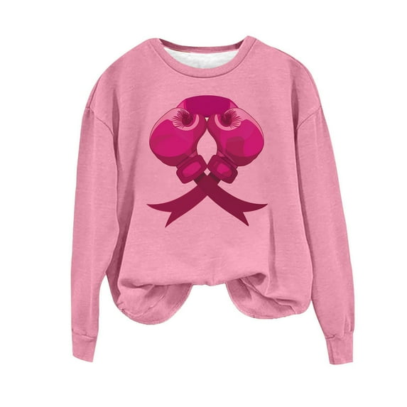 Uootdi Sweatshirts for Women Oversized Breast Cancer Awareness Long Sleeve Pink Ribbon Pullover Tops Shirts Gift Funny Gifts Cl othing