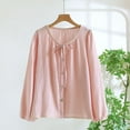 thumbnail image 1 of Uootdi Tie Front Long Sleeve Tops for Womens V Neck Linen Gift Shirts Bow Top Long Bell Sleeve Blouses Cute Going Out, 1 of 3