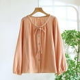 thumbnail image 1 of Uootdi Tie Front Long Sleeve Tops for Womens V Neck Linen Gift Shirts Bow Top Long Bell Sleeve Blouses Cute Going Out, 1 of 3