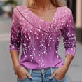 thumbnail image 1 of Uootdi Tops for Women Asymmetrical Lapel V Neck 3/4 Sleeve Side Button Front Gradient Willow Leaf All Over Print Soft Woven Vacation Tops for Women Loose Fit Coastal Holiday Airy Womens Tees, 1 of 5