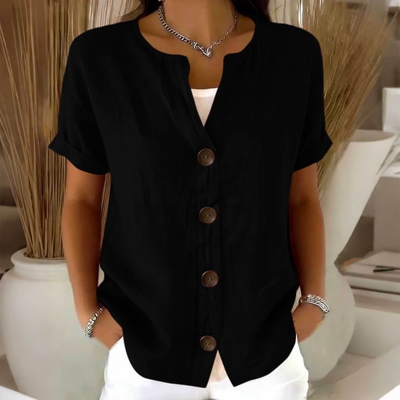 Uootdi Tops for Women Short Sleeve Scoop Neck Tops Daily Errands Style Wrinkle Resistant Comfortable Silhouette Blouses Gift