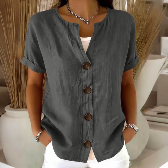 Uootdi Tops for Women Short Sleeve Scoop Neck Tops Daily Errands Style Wrinkle Resistant Comfortable Silhouette Blouses Gift