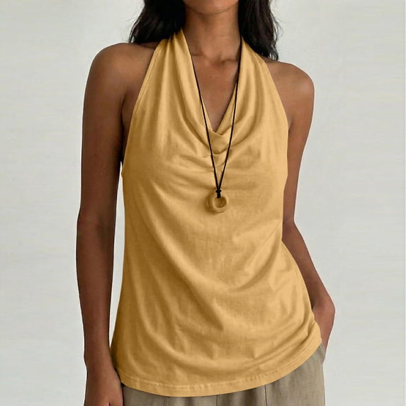Uootdi Tops for Women Sleeveless Halter Cowl Neck Solid Color Tank Tops Office Elegant Style Soft Comfortable Loose Fit Tops Gift