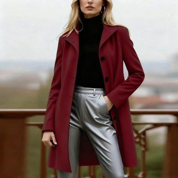 Uootdi Trench Winter Coats for Women Lapel Double Breasted Coats Windproof Blazer Jacket Business Casual Long Sleeve Overcoat with Pockets