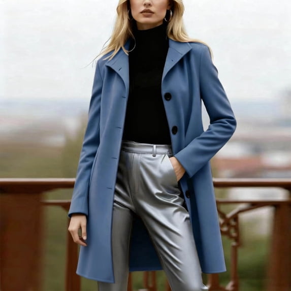 Uootdi Trench Winter Coats for Women Lapel Double Breasted Coats Windproof Blazer Jacket Business Casual Long Sleeve Overcoat with Pockets