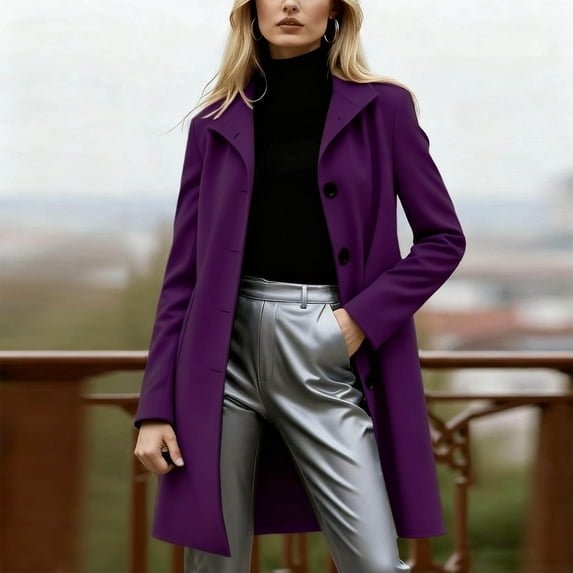 Uootdi Trench Winter Coats for Women Lapel Double Breasted Coats Windproof Blazer Jacket Business Casual Long Sleeve Overcoat with Pockets
