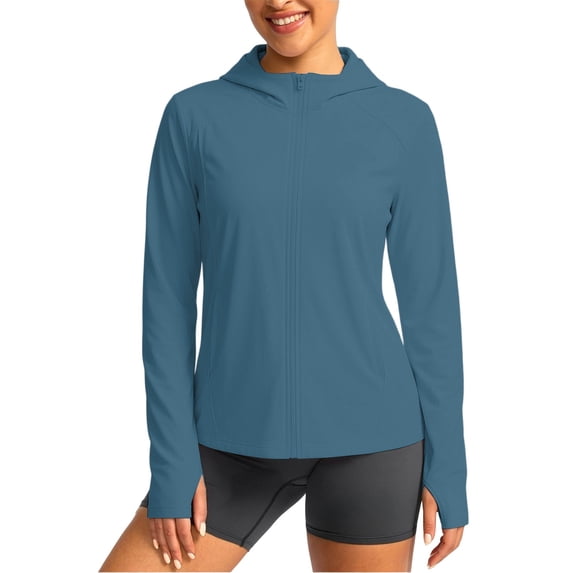 Uootdi UPF50+ Sun Protection Jackets for Women Full Zip Hooded Long Sleeve with Cinched Waist Outdoor Rash Guard Quick Dry Breathable Tops Gift