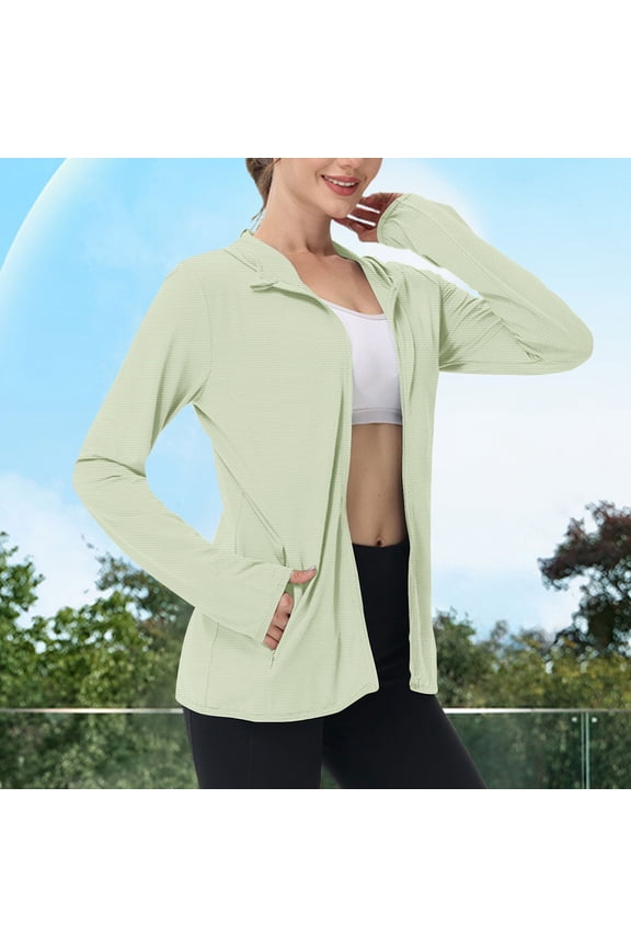 UPF50+ Sun Protection Jackets for Women Open Front Long Sleeve Collared Neck with Pockets Outdoor Rash Guard Quick Dry Breathable Tops Gift
