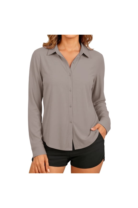 UPF50+ Sun Protection Shirts for Women Button Down Long Sleeve Collared Neck Outdoor Rash Guard Quick Dry Breathable Tops Gift