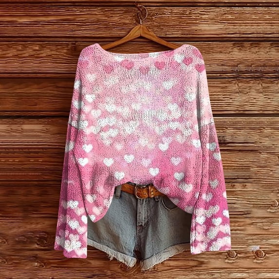 Uootdi Valentines Sweaters for Women Love Heart Knited Sweater Casual Crewneck Long Sleeve Shirts Valentines Day Pullover Tops Gift