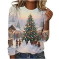 thumbnail image 1 of Uootdi Vintage Christmas Long Sleeve Gift Sweatshirts for Women Funny Cute Santa Claus Shirts Xmas Tree Printed Holiday Pullove r, 1 of 5