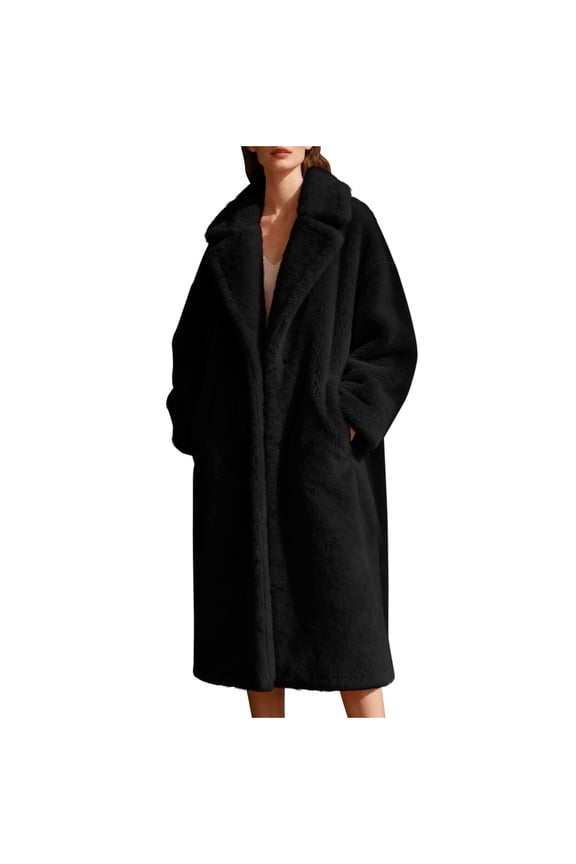 Winter Clothing for Women Fuzzy Fleece Jackets Oversized Lapel Long Fluffy Coats Business Thick Trench Coat
