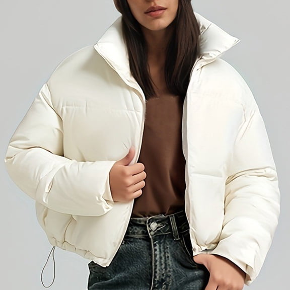 Uootdi Winter Clothing for Women Thick Warm Quilted Jackets for Women Stand Collar Zip Up Puffer Coats Padded Long Sleeve Outerwear