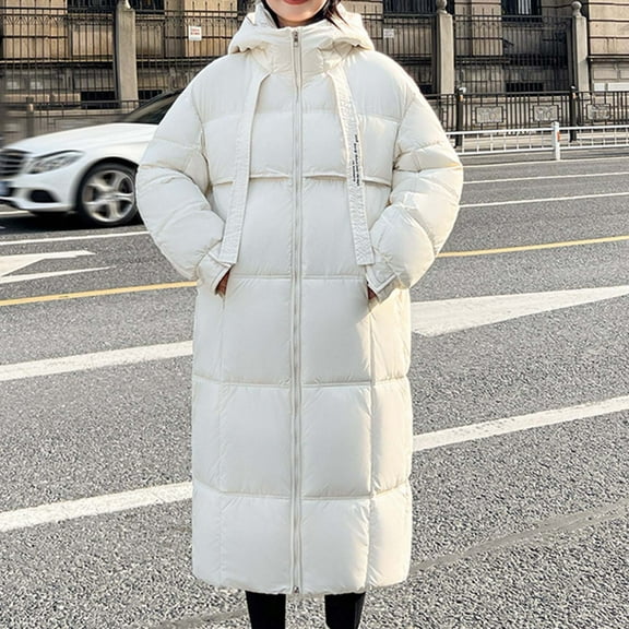 Uootdi Winter Clothing for Women Winter Warm Long Puffer Jacket with Hood Lightweight Quilted Full Zip Long Sleeve Padded Coat with Pockets Gift