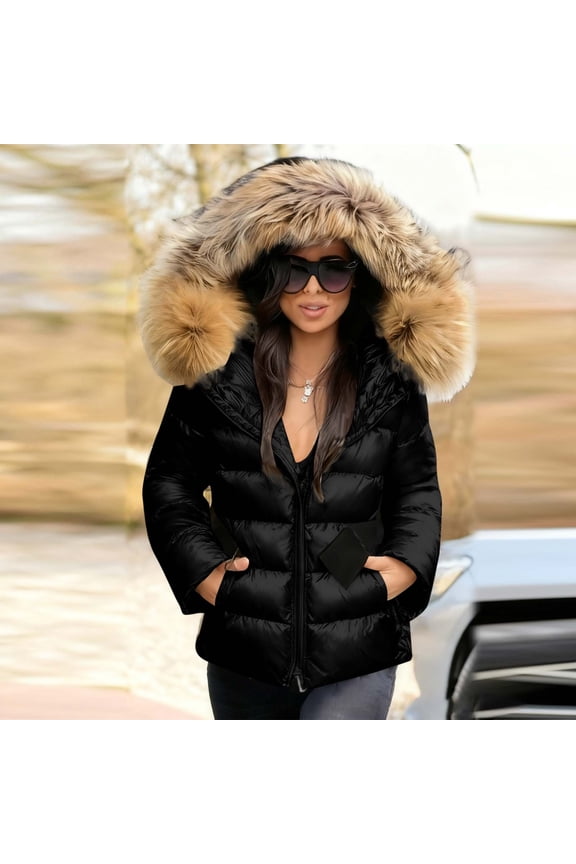 Winter Clothing for Women Zip Up Quilted Hooded Jackets for Women Thick Warm Puffer Padded Long Sleeve Outerwear