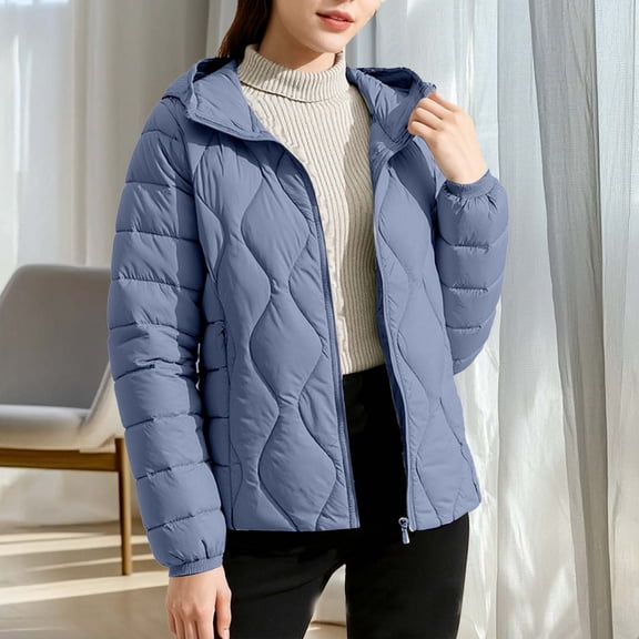 Uootdi Winter Clothing for Women Zip Up Quilted Hooded Jackets for Women Thick Warm Puffer Padded Long Sleeve Outerwear