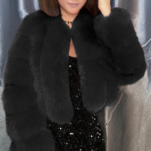 Uootdi Winter Coats for Women Cropped Fuzzy Fleece Jackets for Women Lightweight Warm Soft Open Front Cardigan Jacket Gift