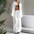 thumbnail image 1 of Uootdi Women's 2 Piece Matching Lounge Set Long Sleeve Oversized Button Down Shirt Drawstring High Waist Wide Leg Linen Pants Set, 1 of 6
