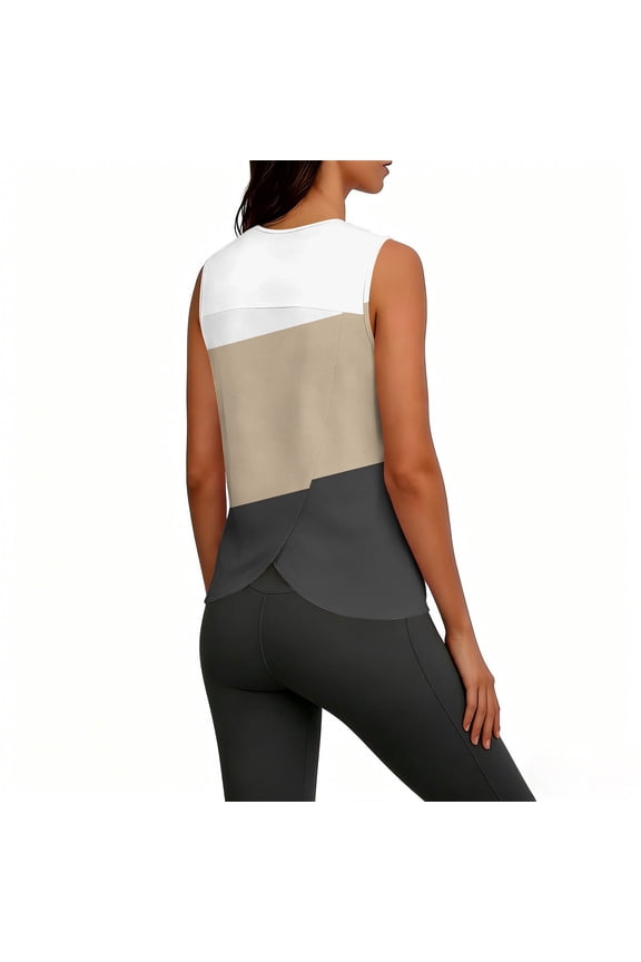 Women's Activewear Color Block Back Split Sleeveless Solid Tops Running Style Soft Stretchy Slim Fit Shirts Gift