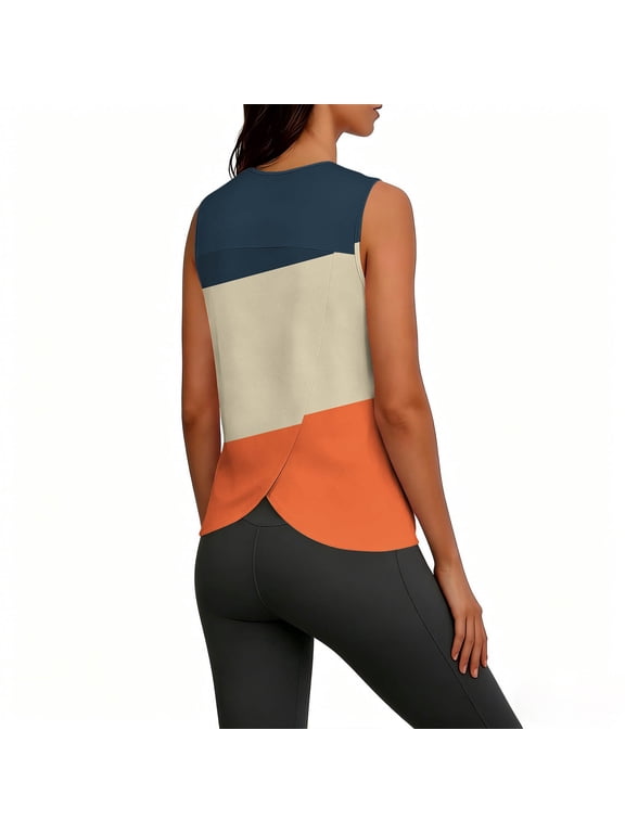 Women's Activewear Color Block Back Split Sleeveless Solid Tops Running Style Soft Stretchy Slim Fit Shirts Gift