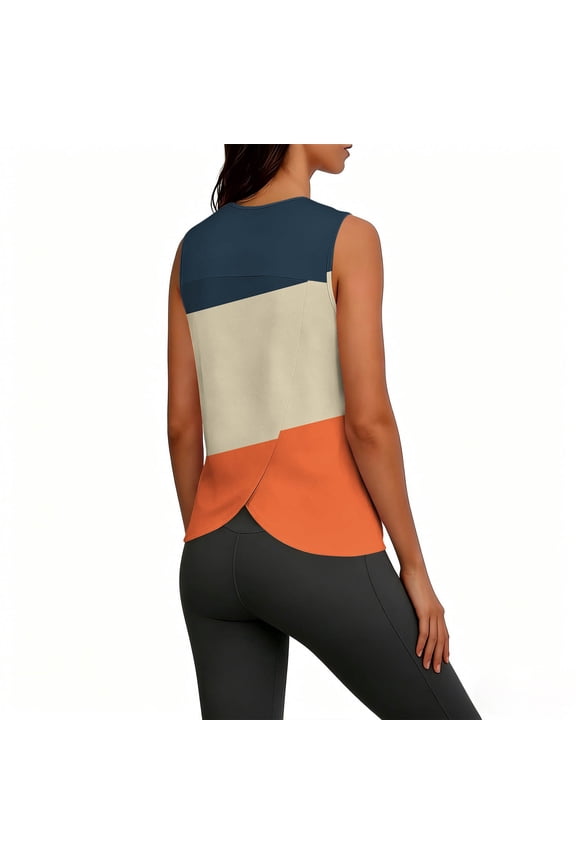Women's Activewear Color Block Back Split Sleeveless Solid Tops Running Style Soft Stretchy Slim Fit Shirts Gift