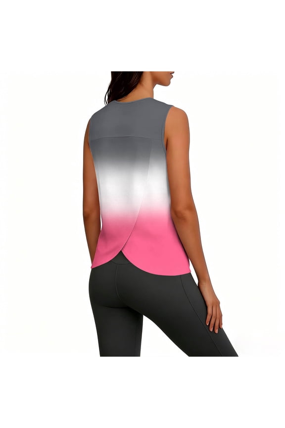 Women's Activewear Gradient Color Back Split Sleeveless Solid Tops Gym Training Style Soft Stretchy Slim Fit Shirts Gift
