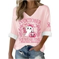 thumbnail image 1 of Uootdi Women's Beat Breast Cancer Awareness Pink V Neck Long Sleeve Pumpkin Print Floral Gift Waffle T-Shirt Breast Cancer Aware ness, 1 of 3