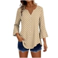 thumbnail image 1 of Uootdi Women's Blouses Polka Dot Print V Neck Flare Sleeve Solid Casual Tops Office Commute Style Lightweight Breathable Loose Fit Shirts Gift, 1 of 7