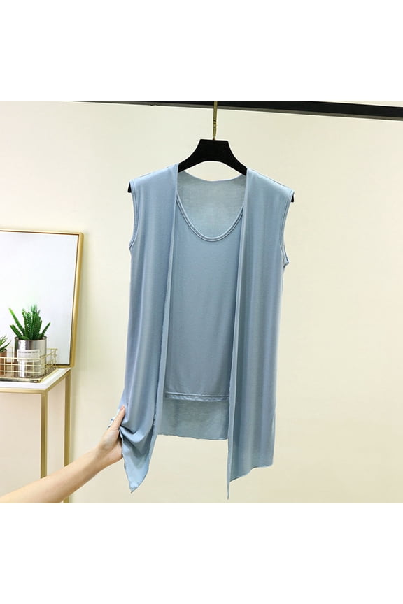Women's Casual Tops V Neck Sleeveless Draped Front Two In One Tops Daily Lightweight Relaxed Tanks Gift