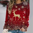 thumbnail image 1 of Uootdi Women's Christmas Print Long Sleeve Sweatshirt Floral Print Crew Neck Casual Loose Fit Classic Cute Christmas Print Pullover Tops Trendy Fall Holiday Party Wear Gray Women Top, 1 of 6