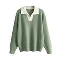 thumbnail image 1 of Uootdi Women's Contrast Collar Polo Sweater Loose Fit Knit Pullover Trendy Fall Winter Top Soft Cozy Long Sleeve Jumper Casual Preppy Style Knitwear for Layering Outfits, 1 of 5