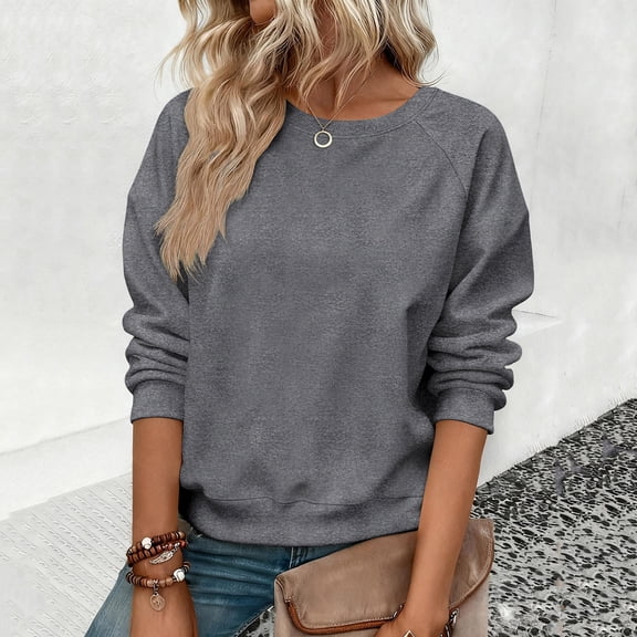 Uootdi Women's Crewneck Long Sleeve Clothing Oversized Soild Color Sweatshirts Pullover Casual Loose Comfy Fit Fall Shirts Tops
