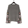 thumbnail image 1 of Uootdi Women's Crochet Patchwork Sweater Crew Neck Long Sleeve Knitted Pullover Colorful Floral Sleeve Design Boho Chic Top for Fall Winter Gray Women Top, 1 of 6